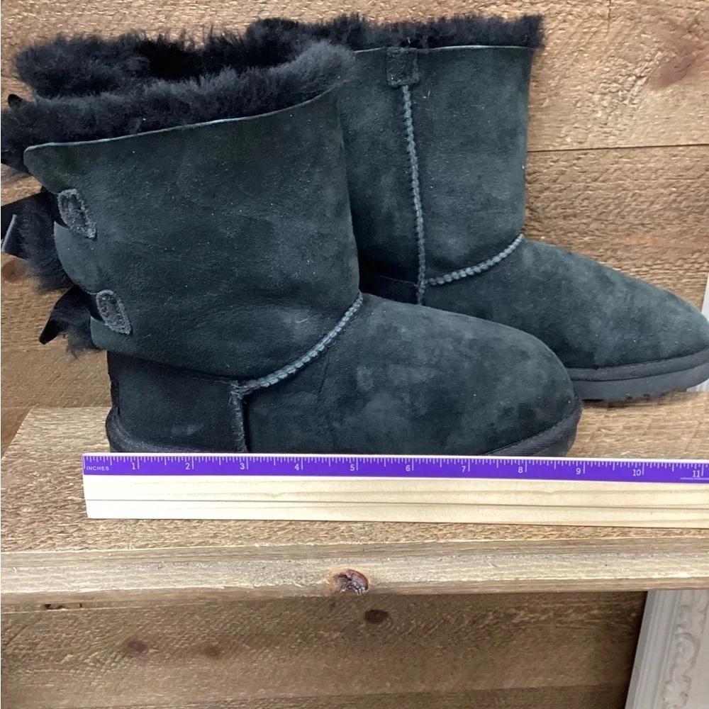 UGG Bailey Bow Black Suede Shearling Boots | Kids 3Y (Estimated)
